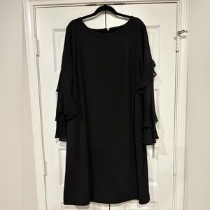 Calvin Klein Black Ruffle Sleeve Mid Length Dress Plus Size 22W NWT $139 Nice!